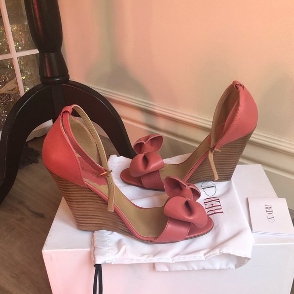 ❤️RED VALENTINO❤️ Stacked Wedge Pink Leather shoes - Picture 4 of 8